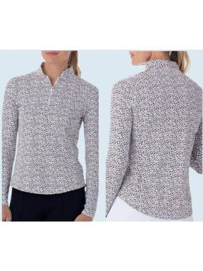 BELYN KEY Hepburn Long Sleeve Cheetah Print Golf Tennis Outdoor Top Shirt Sz S